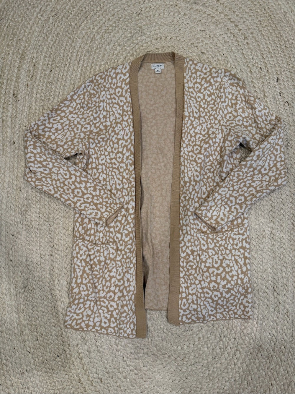 J. Crew Tan and White Leopard Open-Front Cardigan